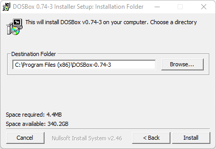 DOSBox destination folder