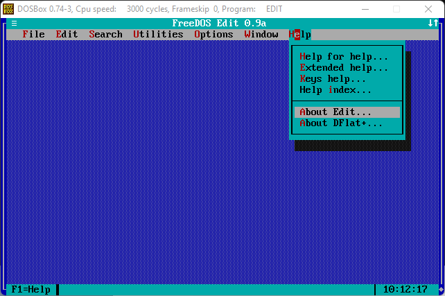 DOSBox running FreeDOS Edit