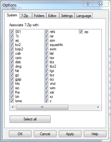 7-Zip options