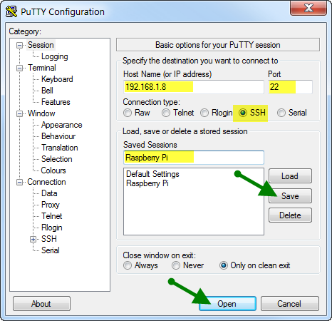 Putty Configuration