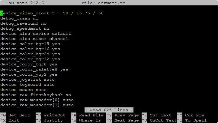 nano editing advmame.rc