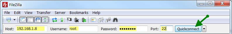 FileZilla quick connect