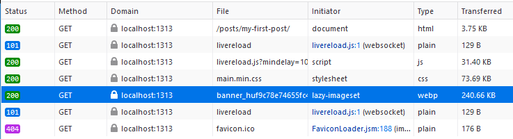 Chrome DevTools Network showing the use of a WebP image